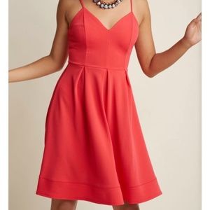 NEW Modcloth Open Air Flair Pleated Coral Dress